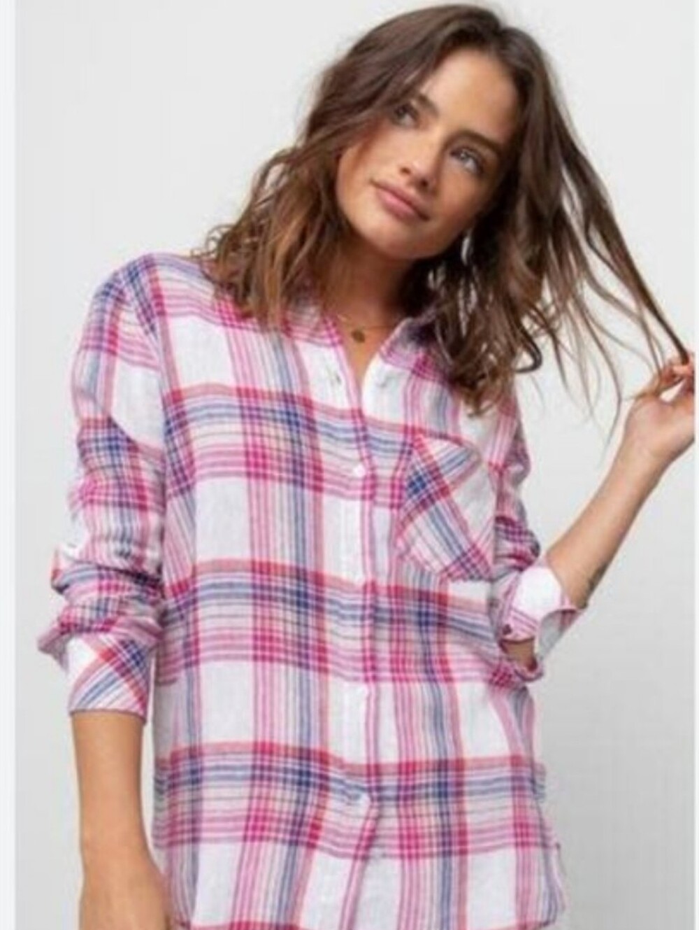 Rails Pink, Blue and White Plaid Button-Front Shirt